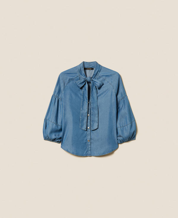 Denim shirt with bow