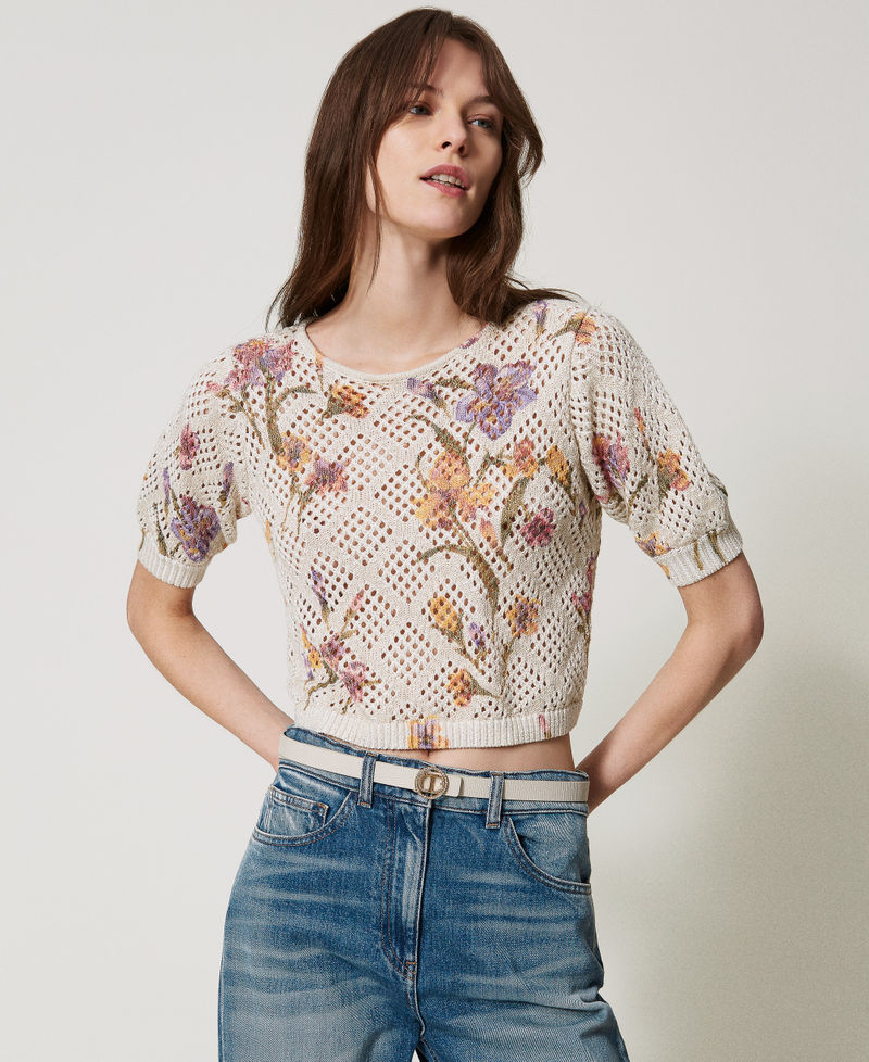 Lizard print leather belt with rhinestones Mother Of Pearl Woman 251TA4390_00059_T0