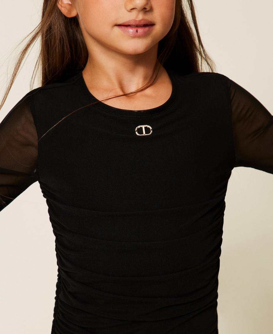 Short tulle dress with gathering Black Girl 252GJ2312_00006_04