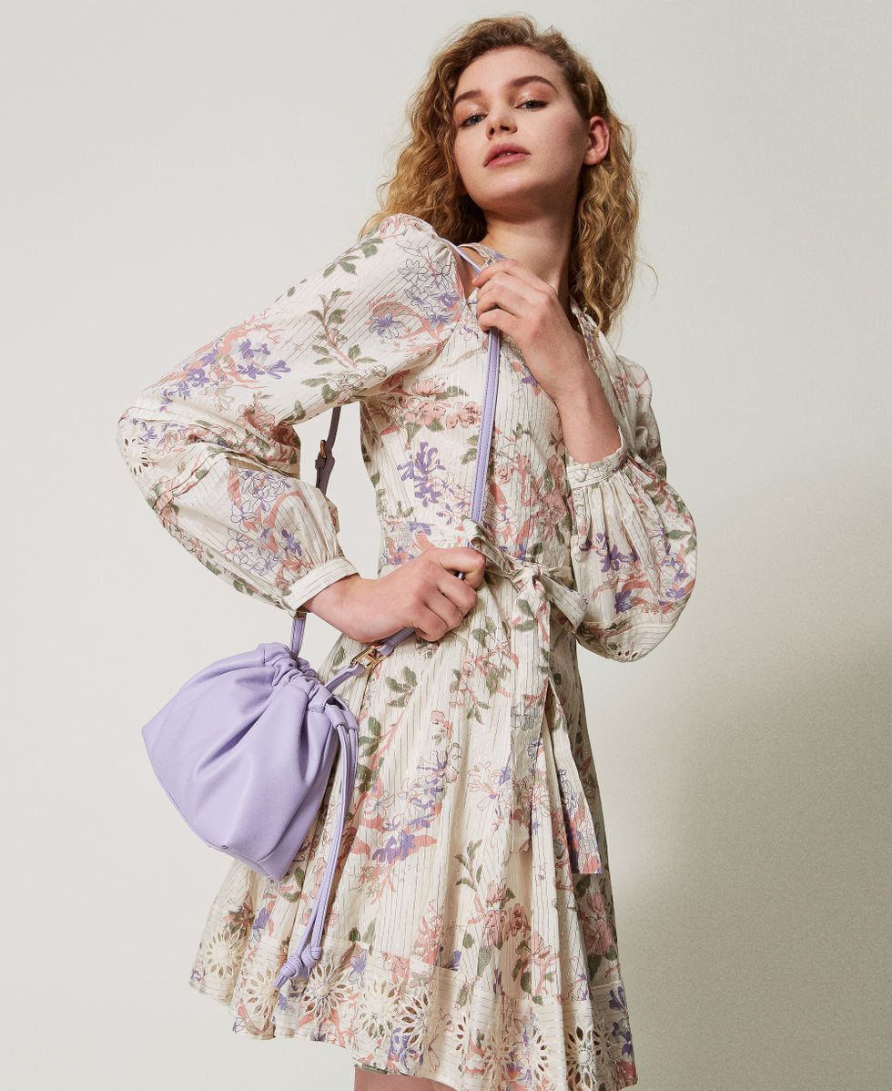 Shoulder bag with ruching Lilac Flowers Woman 251TD8032_00703_T0