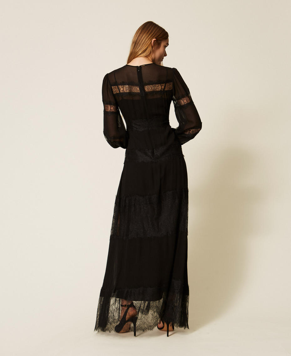 Maxikleid aus Georgette und Spitze Schwarz Frau 262TT2630_00006_03