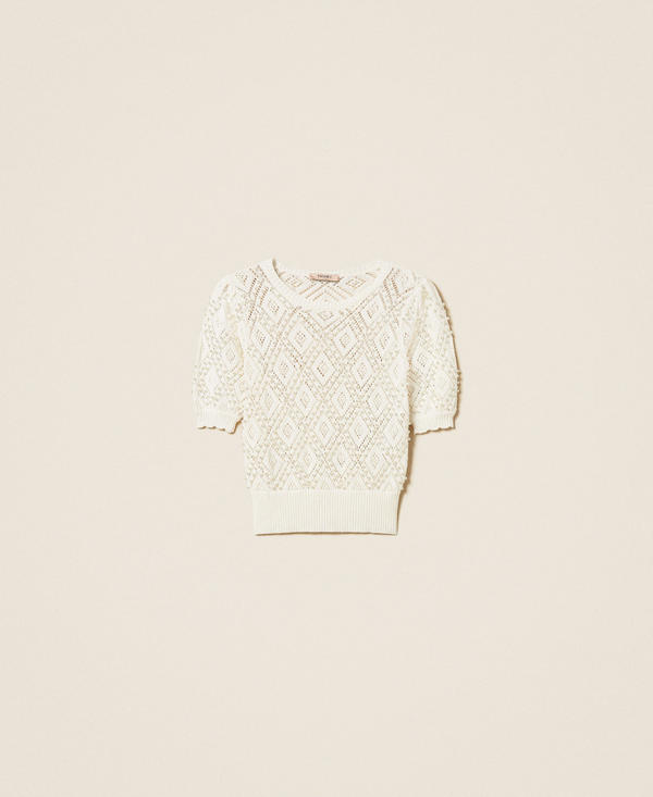 Diamond pattern jumper with pearls