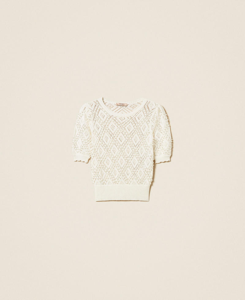 Diamond pattern jumper with pearls Mother Of Pearl Woman 261TP3201_00059_S0