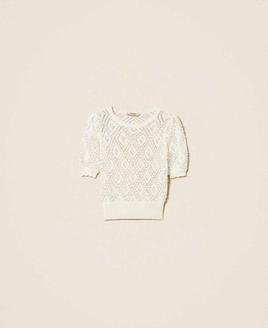 Diamond pattern jumper with pearls Mother Of Pearl Woman 261TP3201_00059_S0