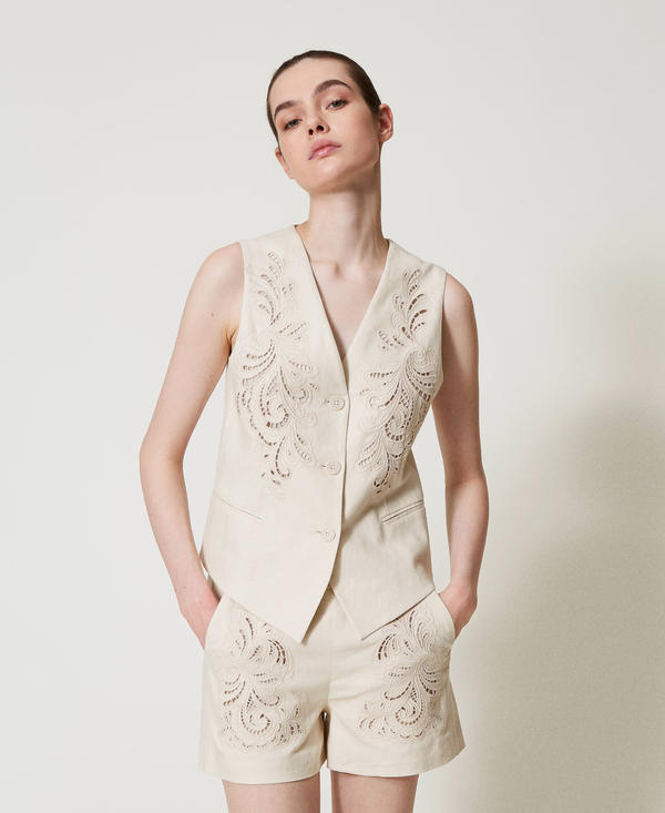Linen blend waistcoat with embroidery