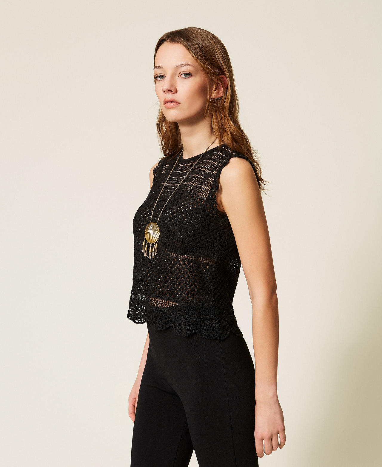 Top en maille avec strass Noir Femme 261TT3172_00006_02