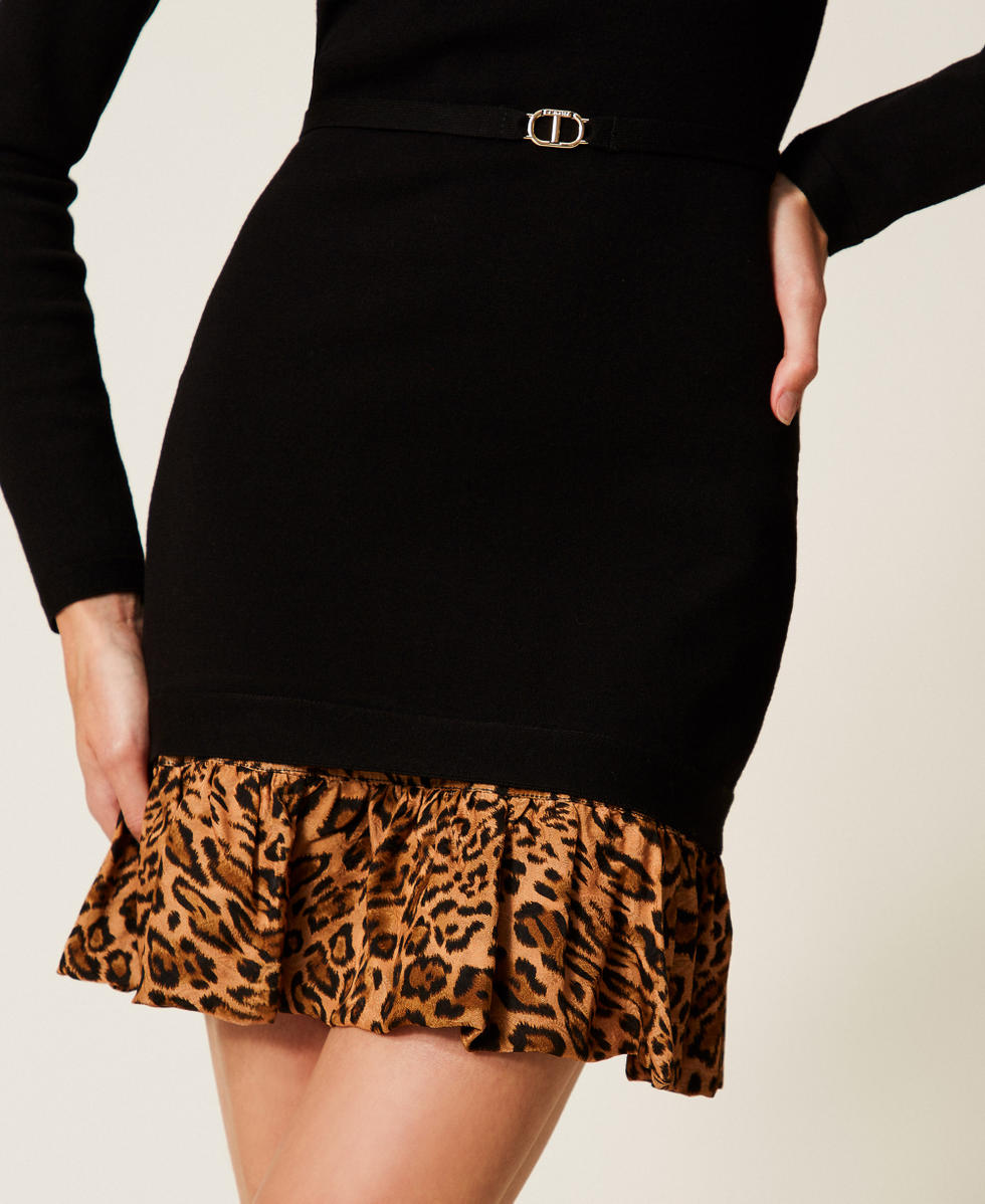 Short knit dress with animal print insert