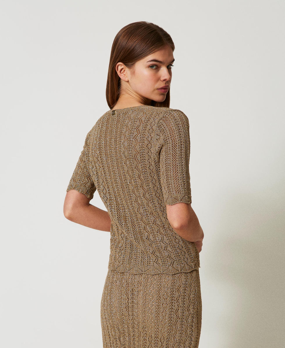 Jersey con l&uacute;rex y mezcla de puntos Golden Green Lurex Mujer 251TT3194_12454_03