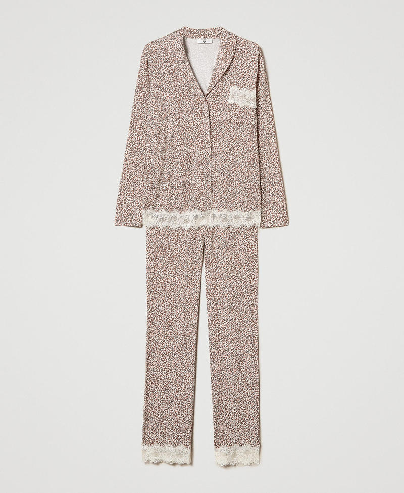 Mannish printed pyjamas with lace Multicolour Animal Print Woman 242LL2GBB_11994_S0