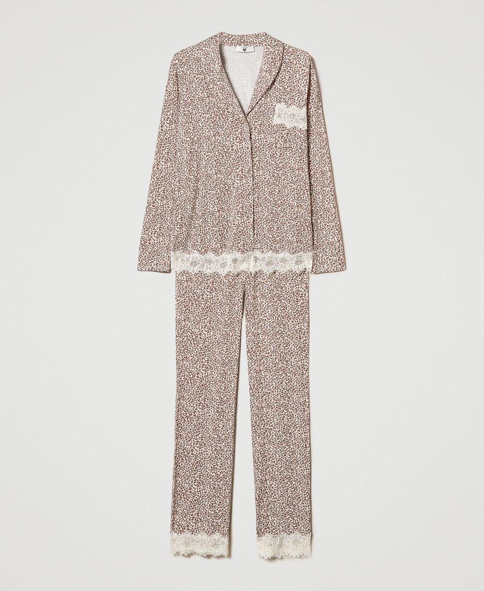 Pyjama masculin avec imprim&eacute; et dentelle Multicolore Imprim&eacute; Animalier Femme 242LL2GBB_11994_S0