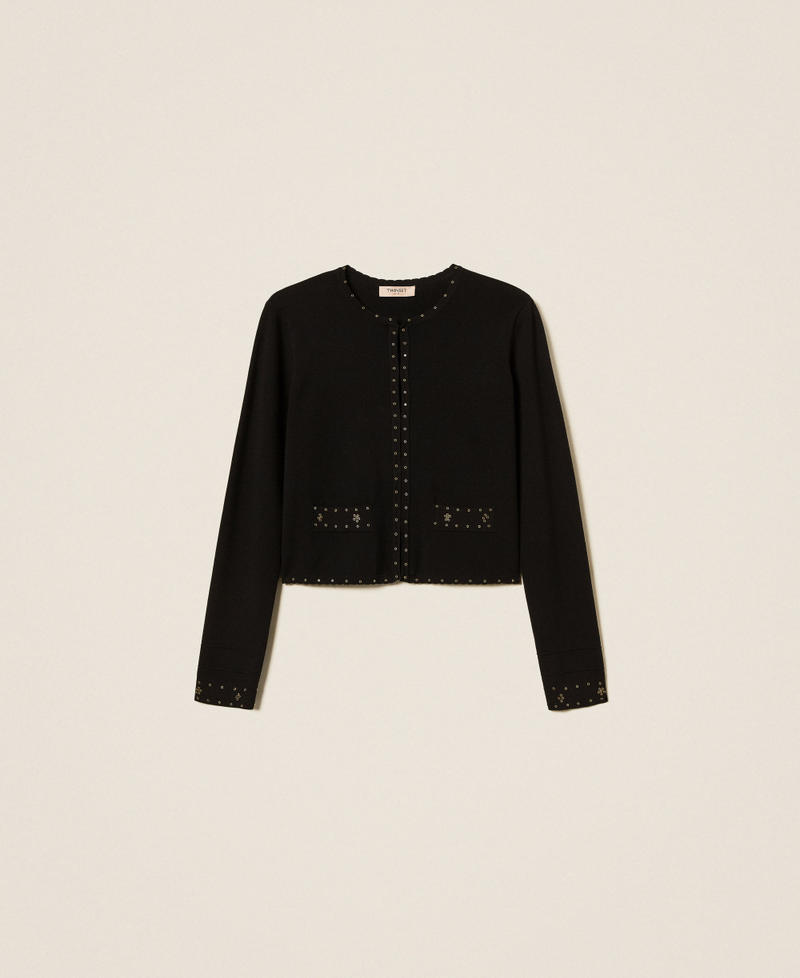 Knit jacket with rhinestones Black Woman 252TP3270_00006_S0