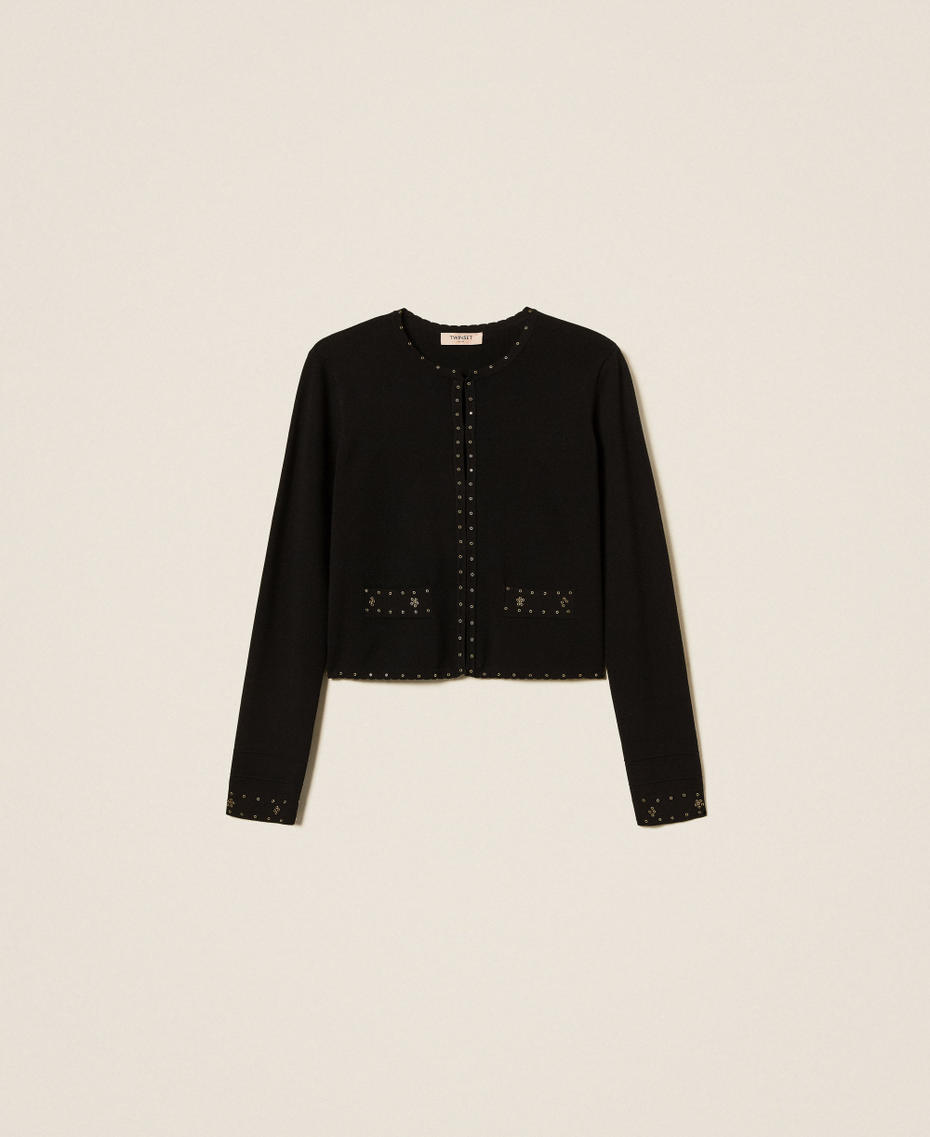 Knit jacket with rhinestones Black Woman 252TP3270_00006_S0