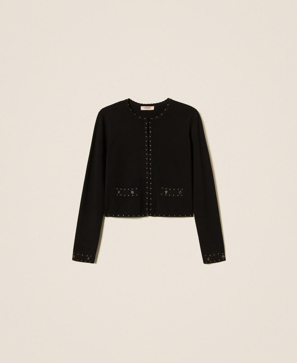 Knit jacket with rhinestones