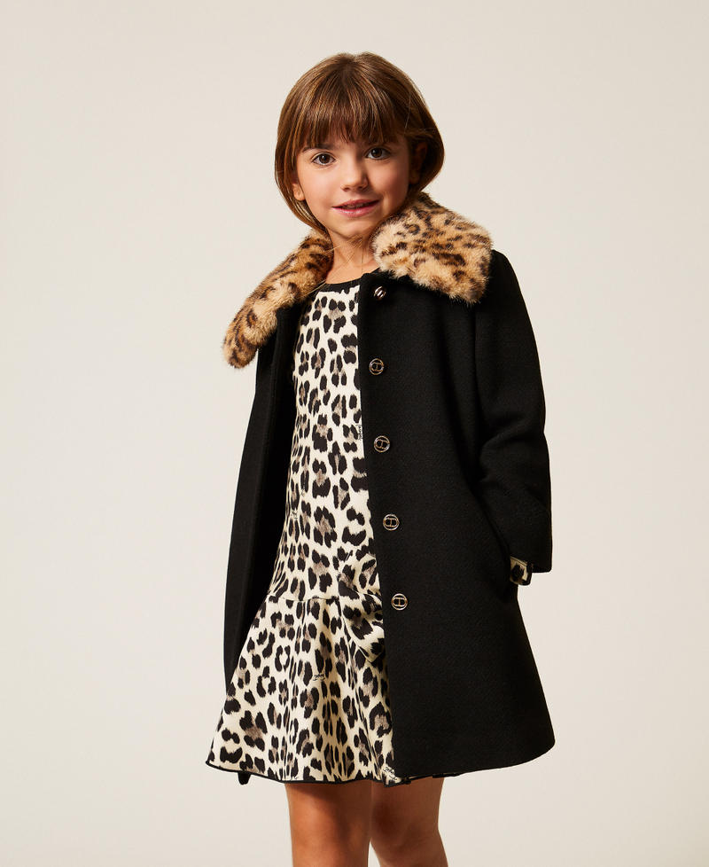 Kurzes Mädchenkleid aus Scuba mit Animaldessin Leopardenprint Mädchen 252GB2113_12700_T0