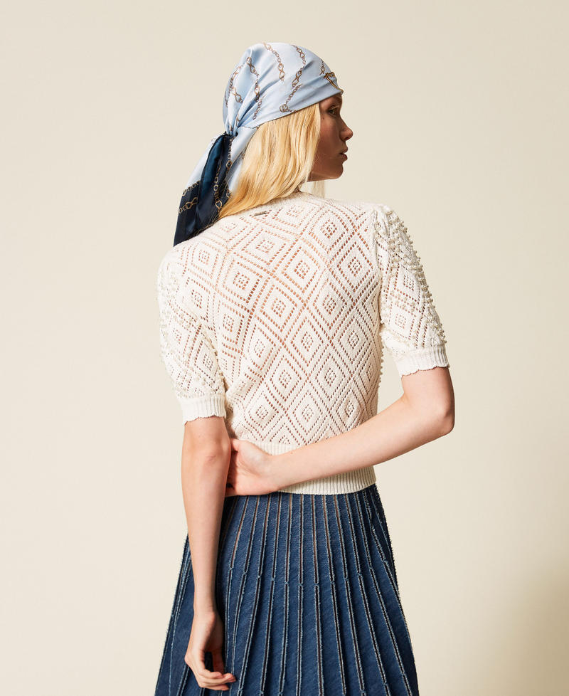 Diamond pattern jumper with pearls Mother Of Pearl Woman 261TP3201_00059_03