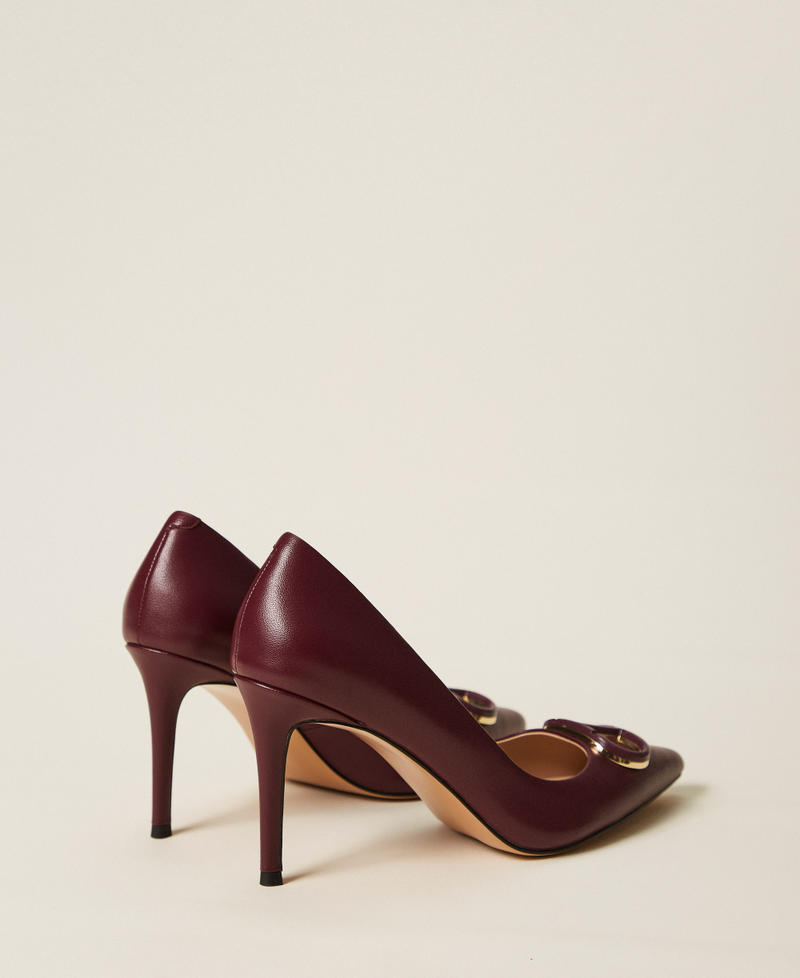 Leather court shoes with Oval T “Wine tasting” Purple Woman 252TCP032_05609_03