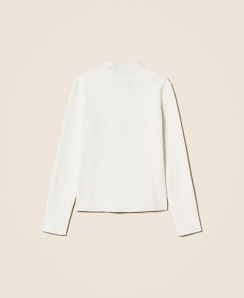 Girls' turtleneck jumper with rib knit pattern Off White Girl 252GB3012_00526_S1