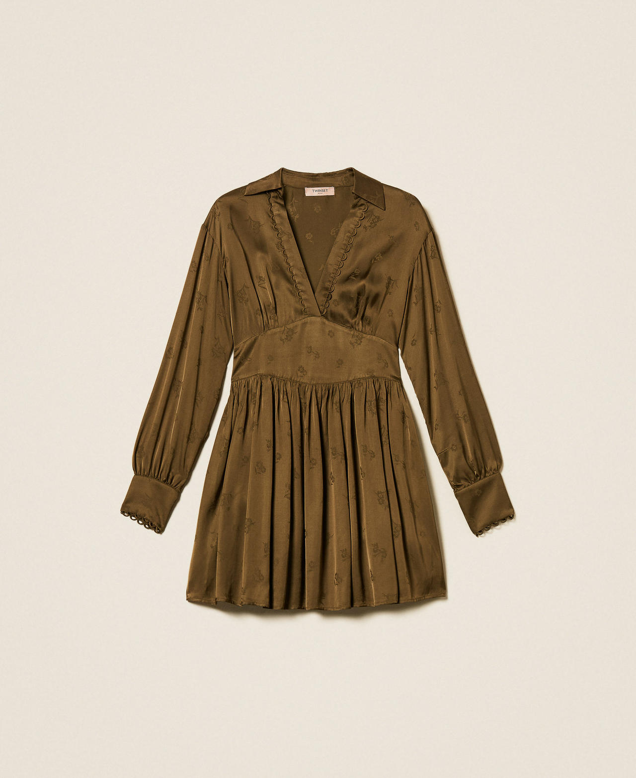 Short jacquard satin dress Beech Green Woman 252TT2364_12537_S0