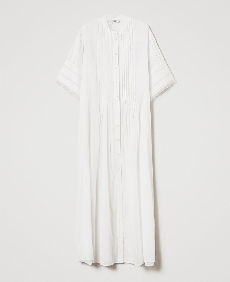 Long muslin kaftan with lace Sugar White Woman 251LM2WBB_00632_S0