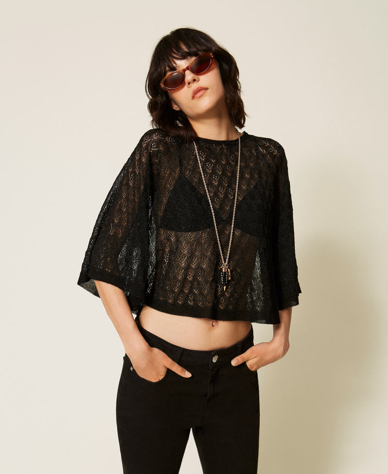 2-in-1-Cropped-Pullover Lurex Schwarz Frau 262TP3Q31_13597_01