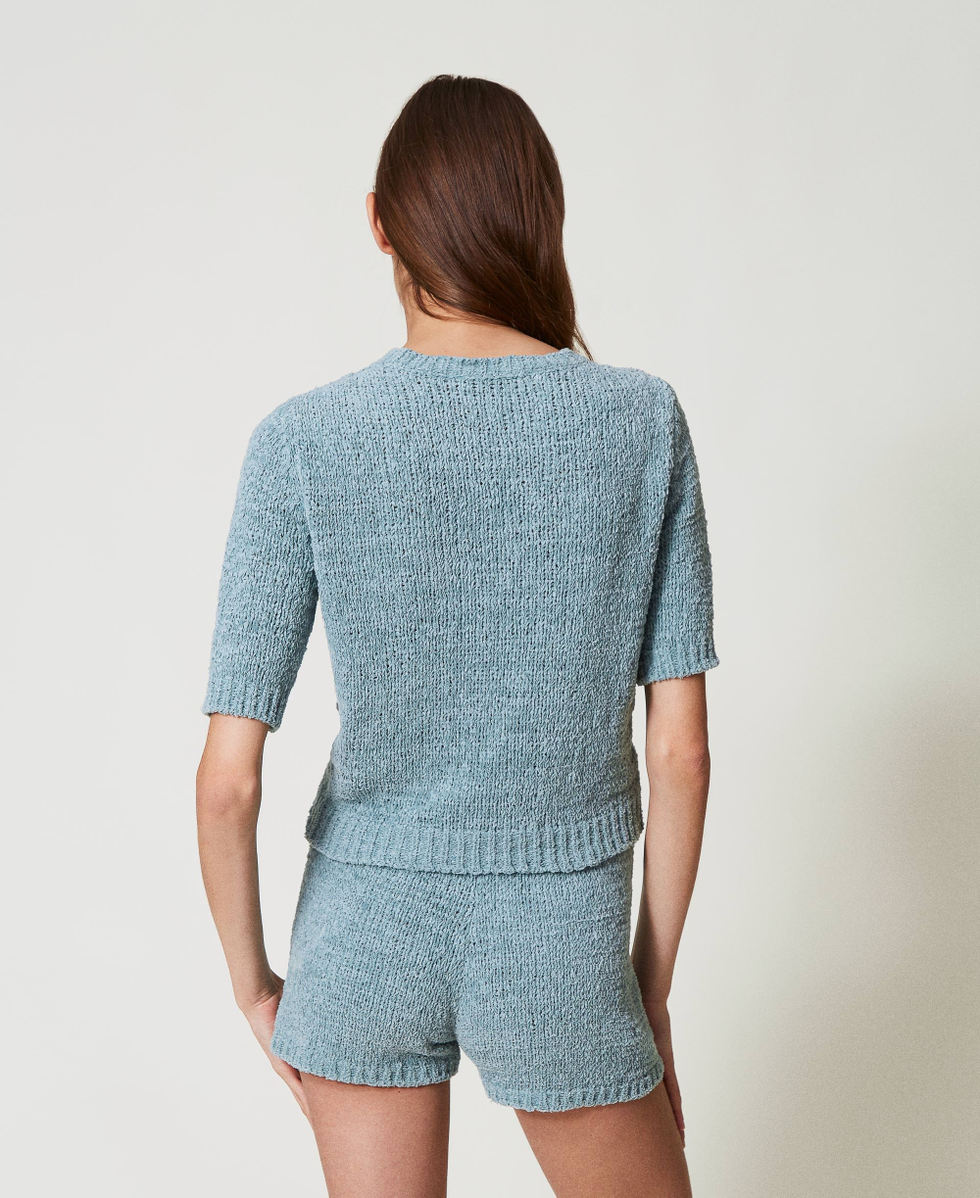 Cropped jumper with Oval T button Dusty Blue Woman 251TP3440_00485_03