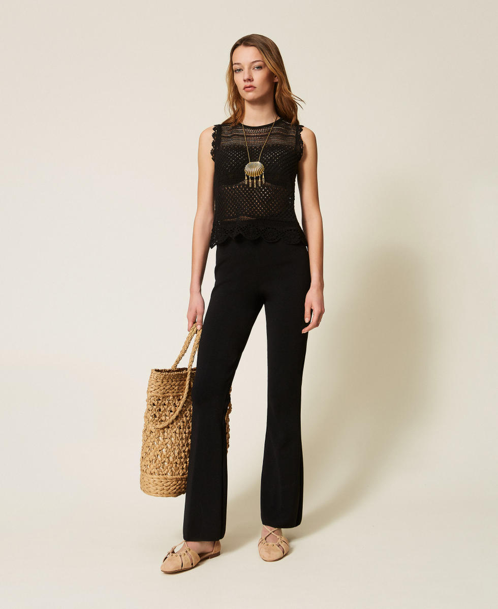 Knit top with rhinestones Black Woman 261TT3172_00006_T0