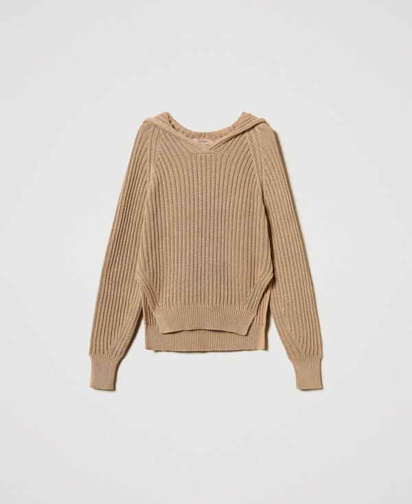 Ribbed jumper with hood