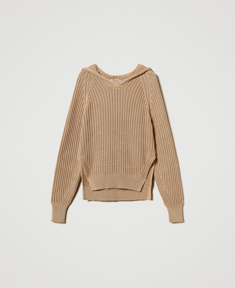 Maglia a costine con cappuccio Beige "Rope" Scuro Donna 251TP3203_12262_S0