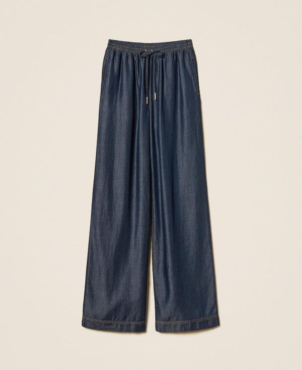 Wide-leg chambray trousers