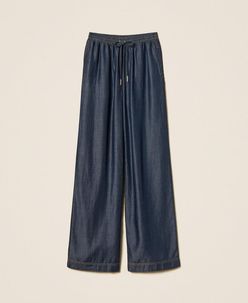 Pantaloni ampi in chambray Denim Scuro Donna 261LL2QGG_01225_S0