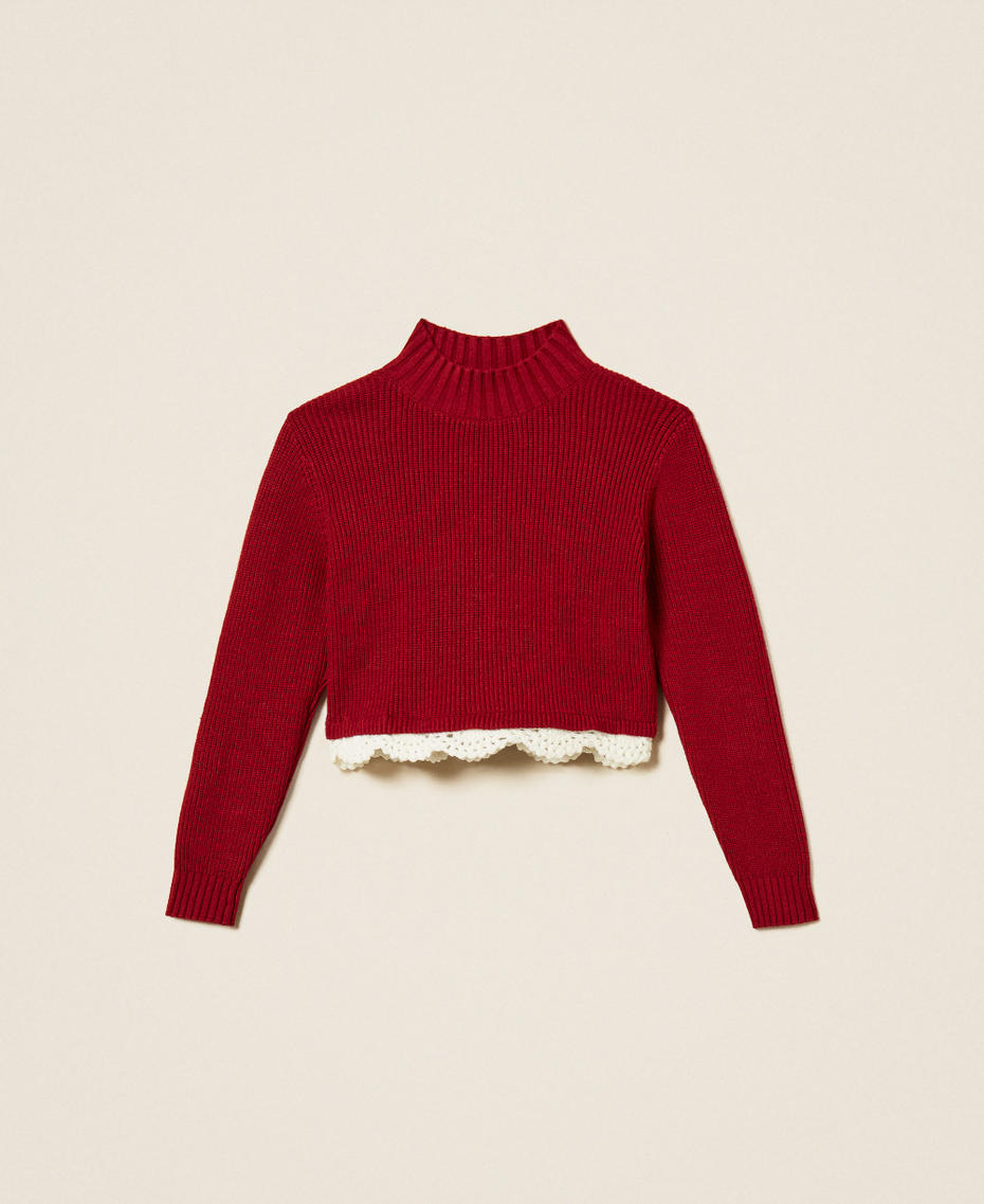 Jersey de cuello alto de ganchillo Red Ruby / Trimming Blanco "Nieve" Ni&ntilde;a 262GJ3080_13783_S0