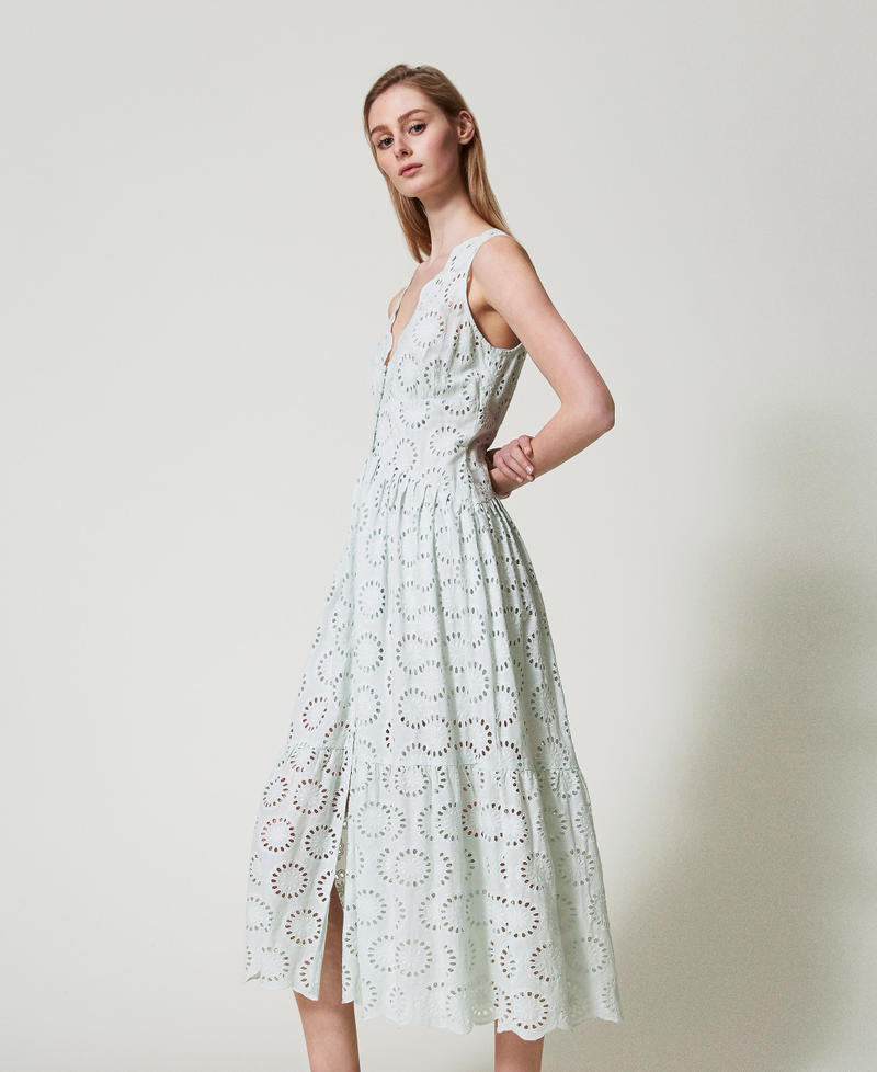 Long dress in broderie anglaise Water Green Woman 251TT2360_12371_03