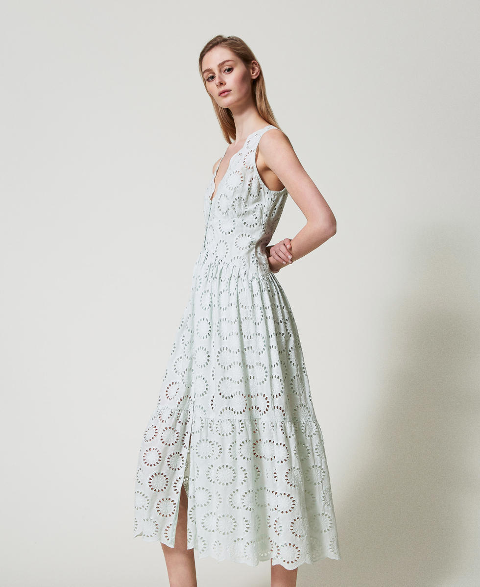 Robe longue avec broderie anglaise Water Green Femme 251TT2360_12371_03