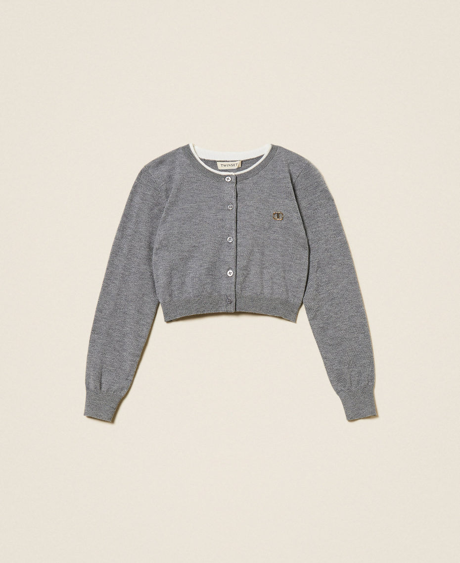 Cardigan avec Oval T Gris Moyen Mélangé Fille 252GJ3010_11727_S0