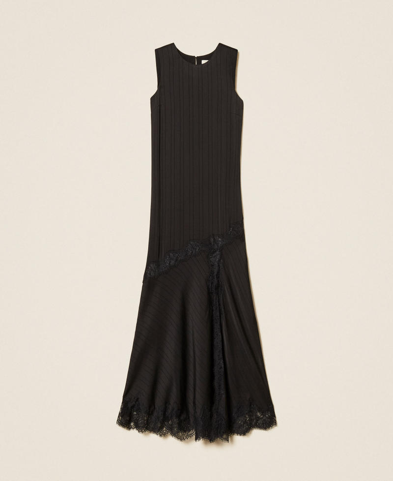 Long satin and lace dress Black Woman 262TP2120_00006_S0