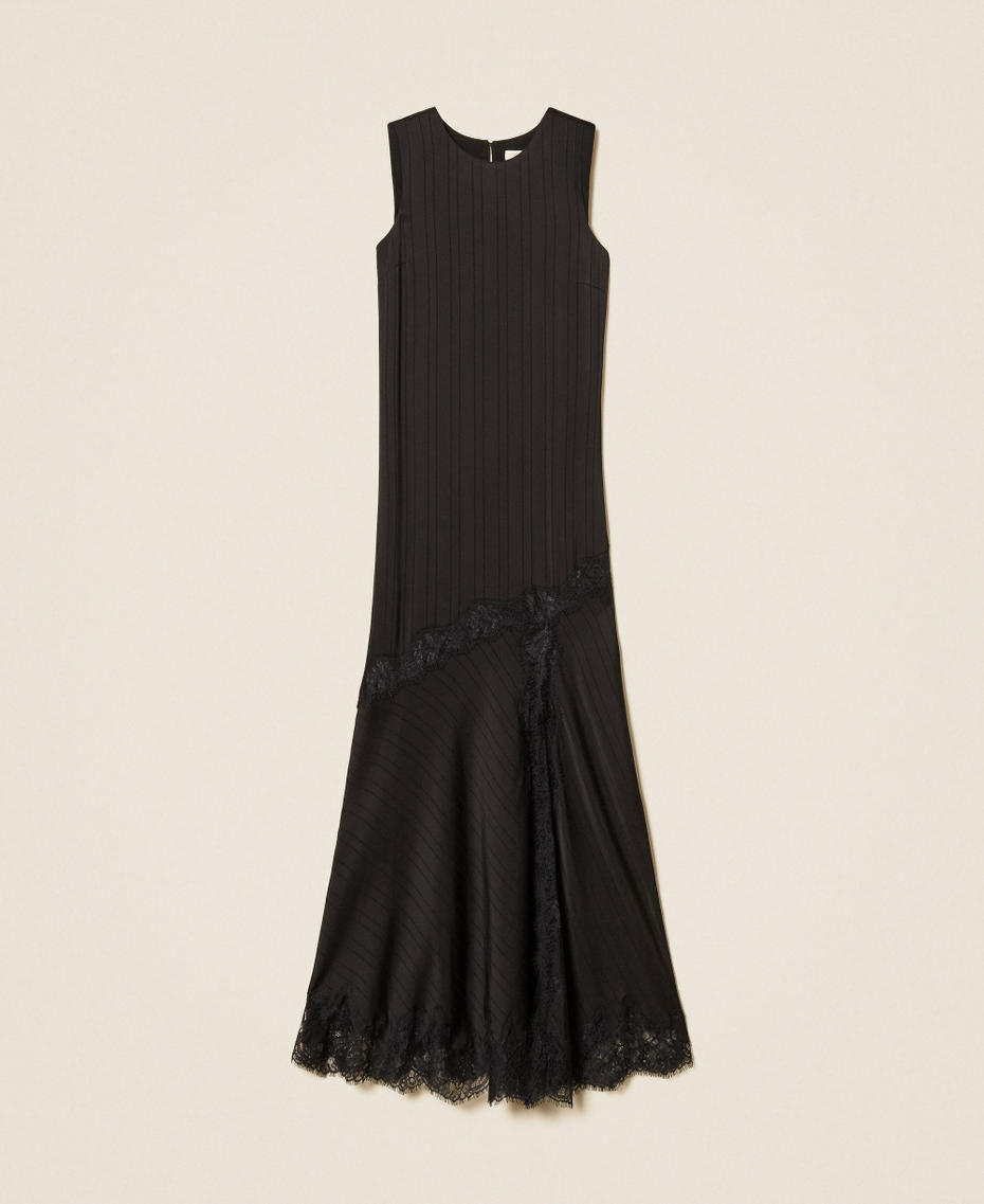Long satin and lace dress Black Woman 262TP2120_00006_S0
