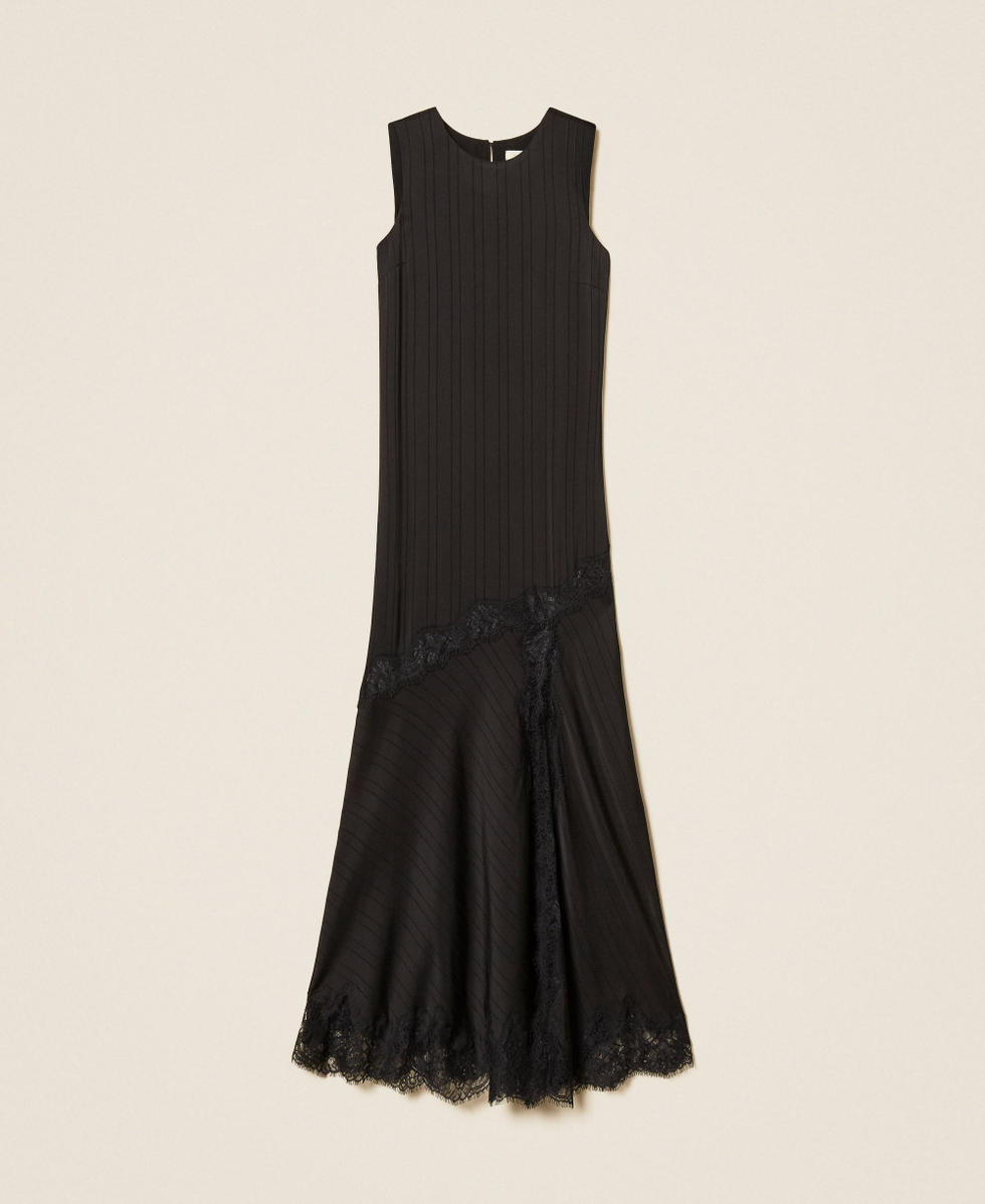 Abito lungo in raso e pizzo Nero Donna 262TP2120_00006_S0