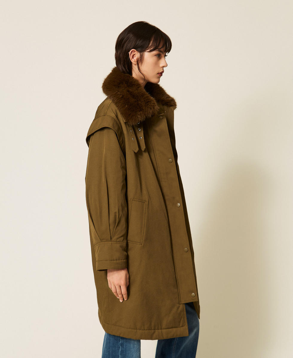 Gabardine parka coat with faux fur collar Beech Green Woman 262TP2180_12537_02