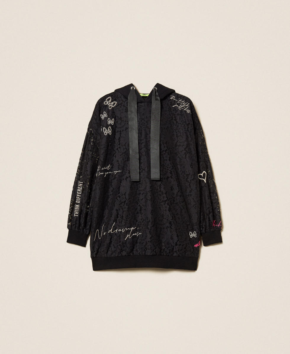 MYFO maxi lace sweatshirt with embroidery Black Woman 252AQ2140_00006_S0