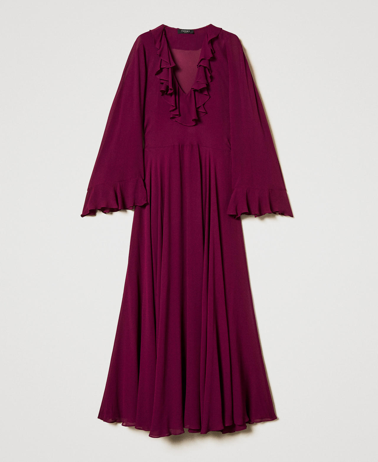 'Capri' long dress in georgette with ruffles “Red Plum” Purple Woman 251TS2070_05245_0S