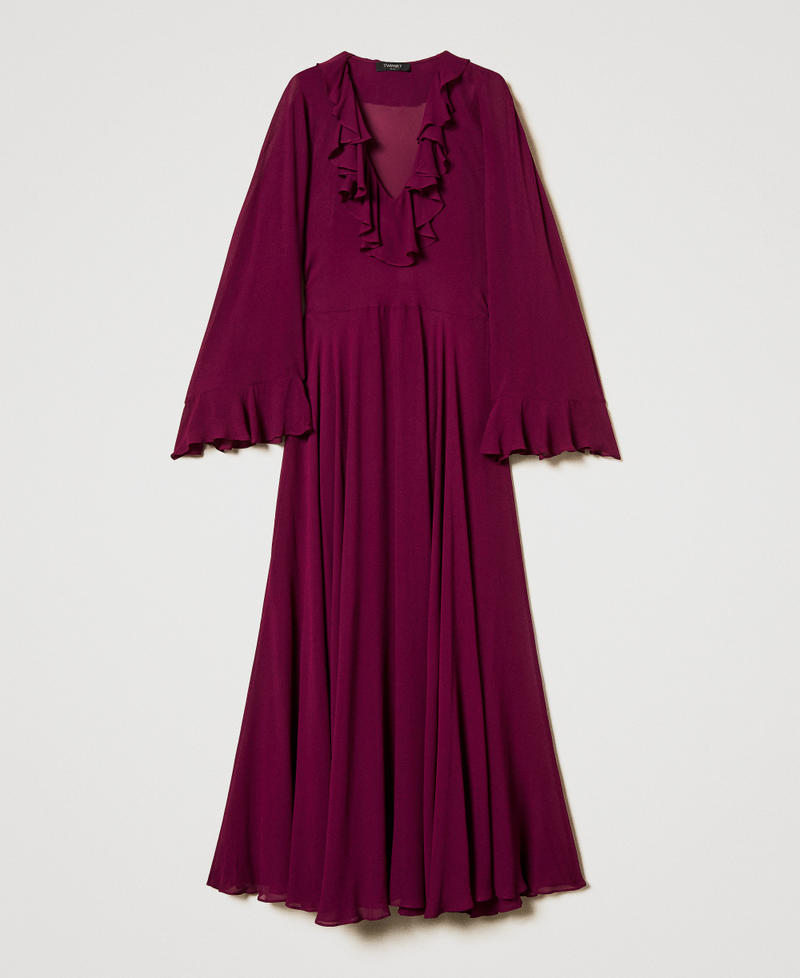 'Capri' long dress in georgette with ruffles “Red Plum” Purple Woman 251TS2070_05245_0S
