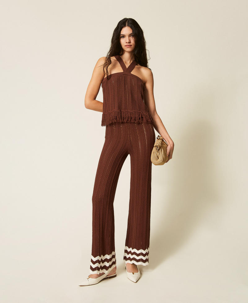 Strickhose mit Zackenmuster und Fransen Zweifarbig Chocolate Lab/Milk Frau 261AP3062_13363_01
