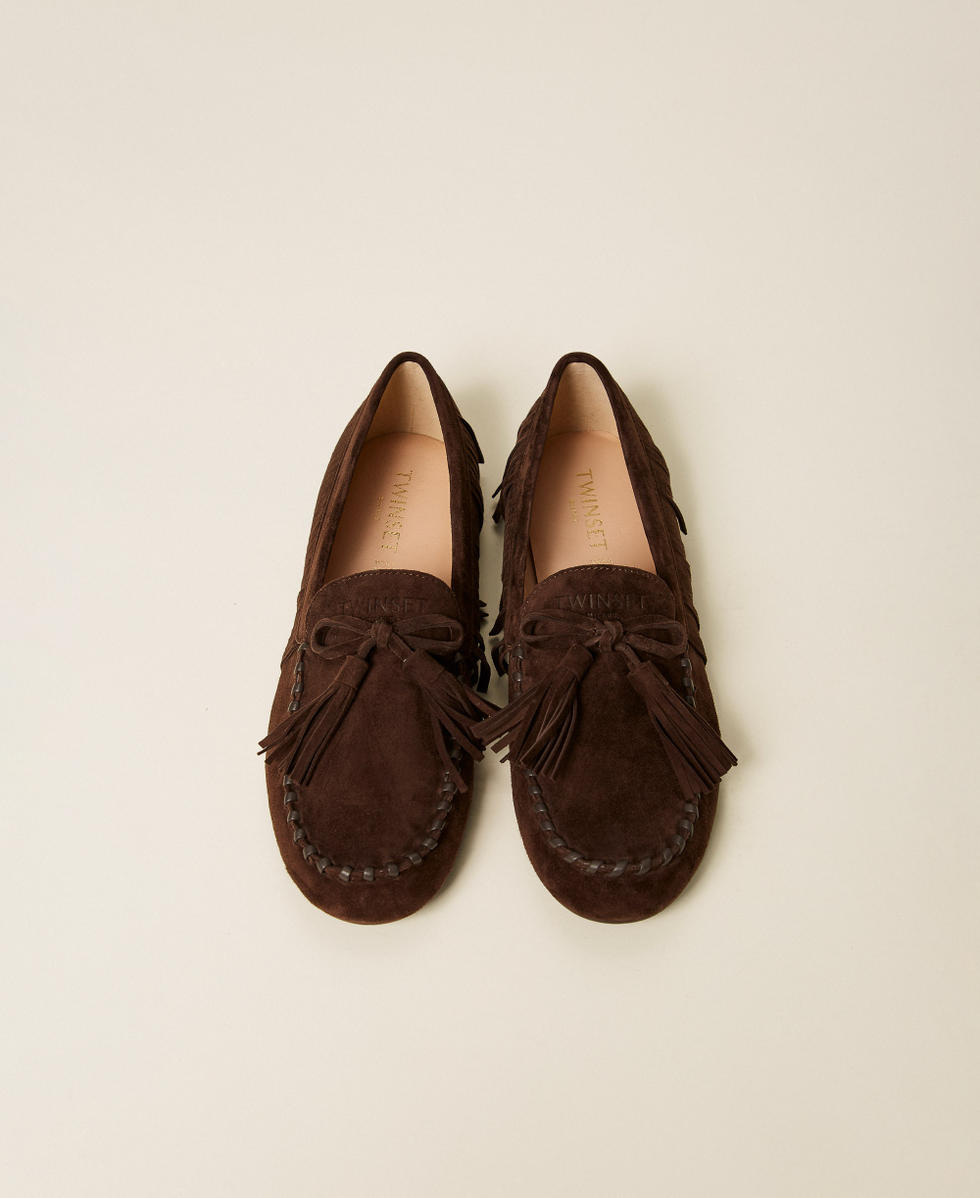 Mokassin aus Veloursleder mit Fransen Darkness Brown Frau 262TCP162_13411_04