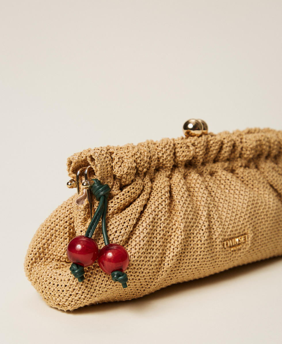 Raffia clutch with charm Woman, Yellow | TWINSET Milano