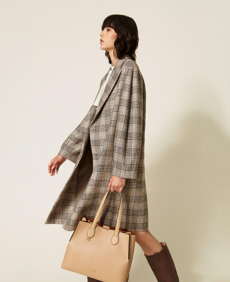 Shopper mit Logo Zweifarbig Hanfbeige / Leder Frau 262TB7100_13811_A0