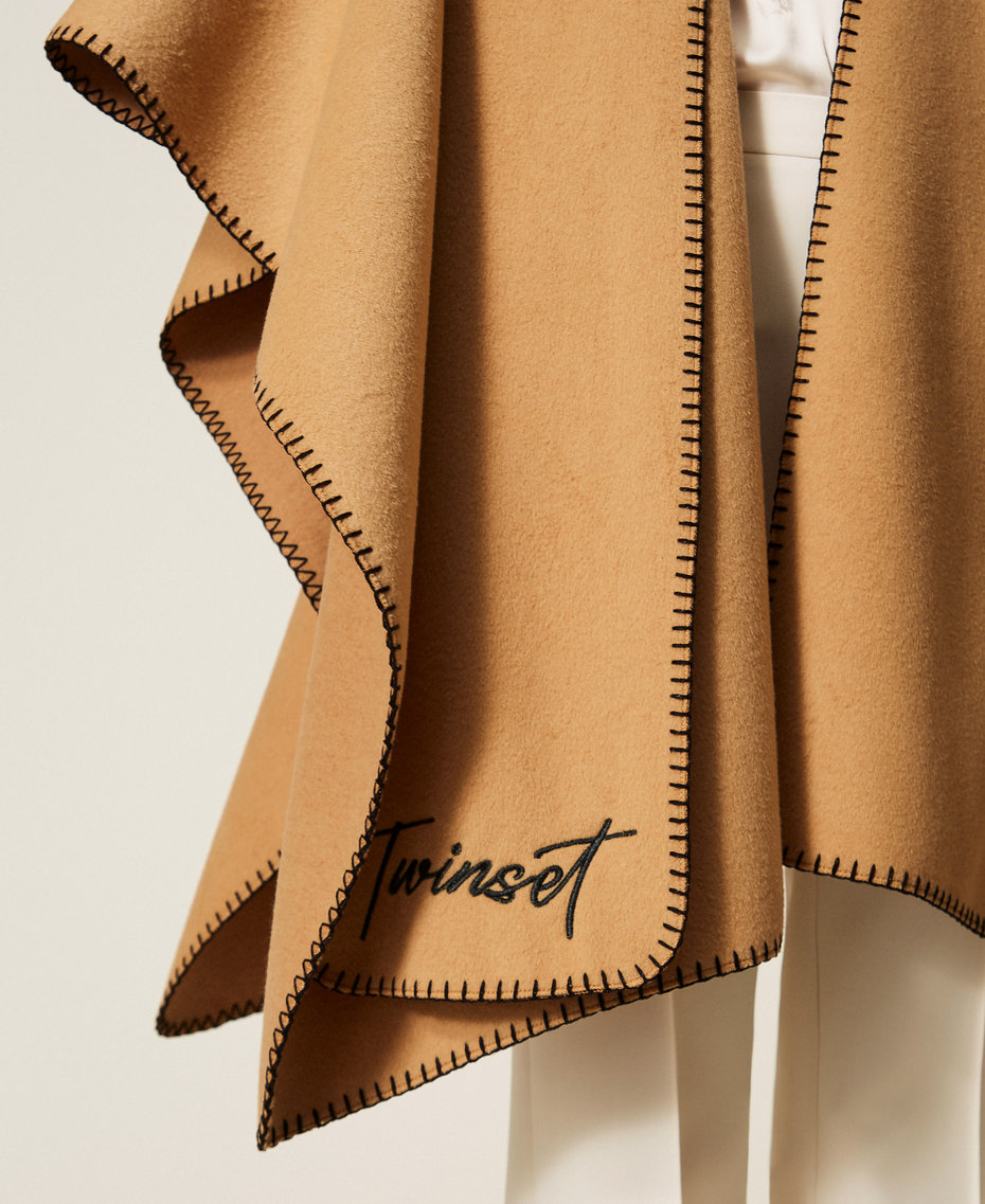 Wool cloth poncho with scarf Two tone Alpaca Brown/Black Woman 252TO5170_12918_04