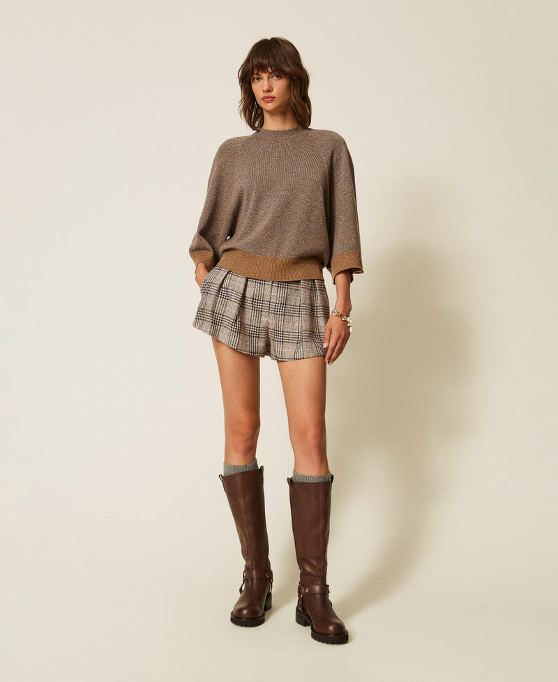Cropped wool and cashmere jumper with lurex Silver Taupe/"Tobacco Brown" Woman 262TP3511_13933_T0