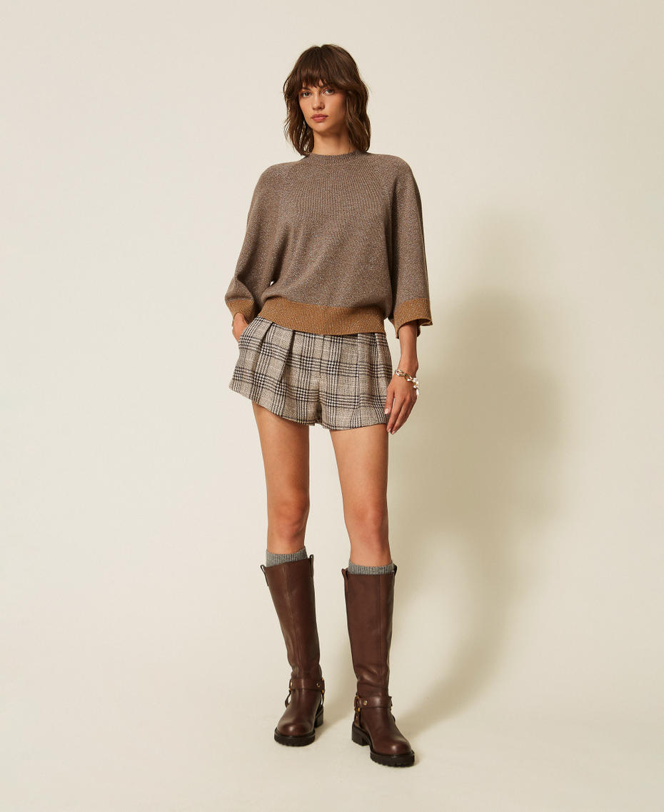 Cropped wool and cashmere jumper with lurex Silver Taupe/"Tobacco Brown" Woman 262TP3511_13933_T0