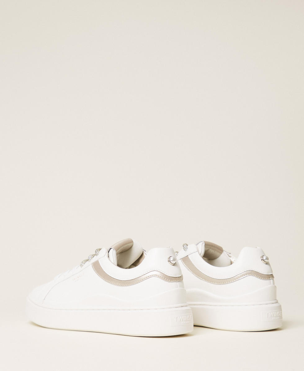 Leather trainers with contrasting inserts Two-tone Optical White/Platinum Woman 261TCP016_13246_03