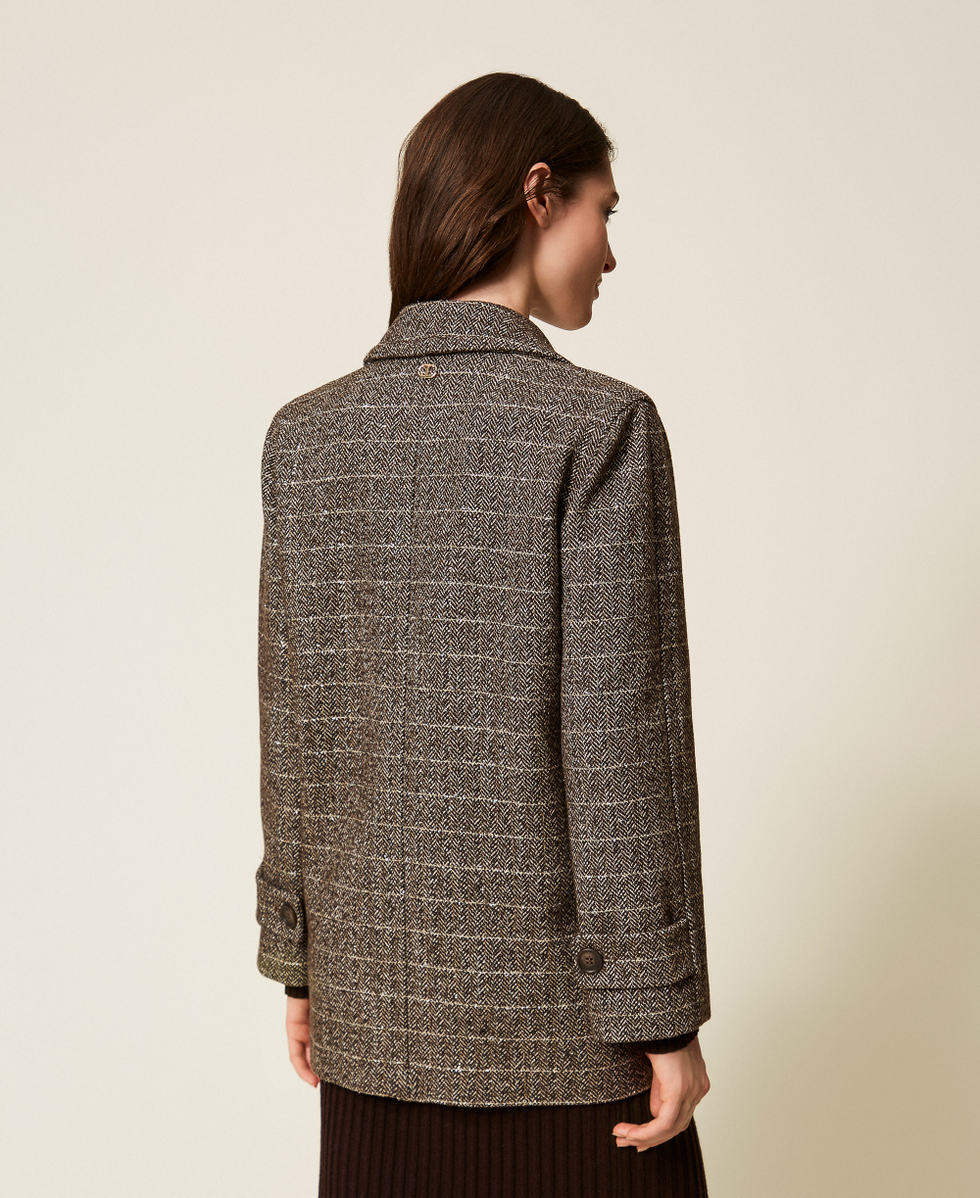 Caban aus Wollmischung mit Lurex Herringbone Brown / Gold Frau 252TT2031_12893_04